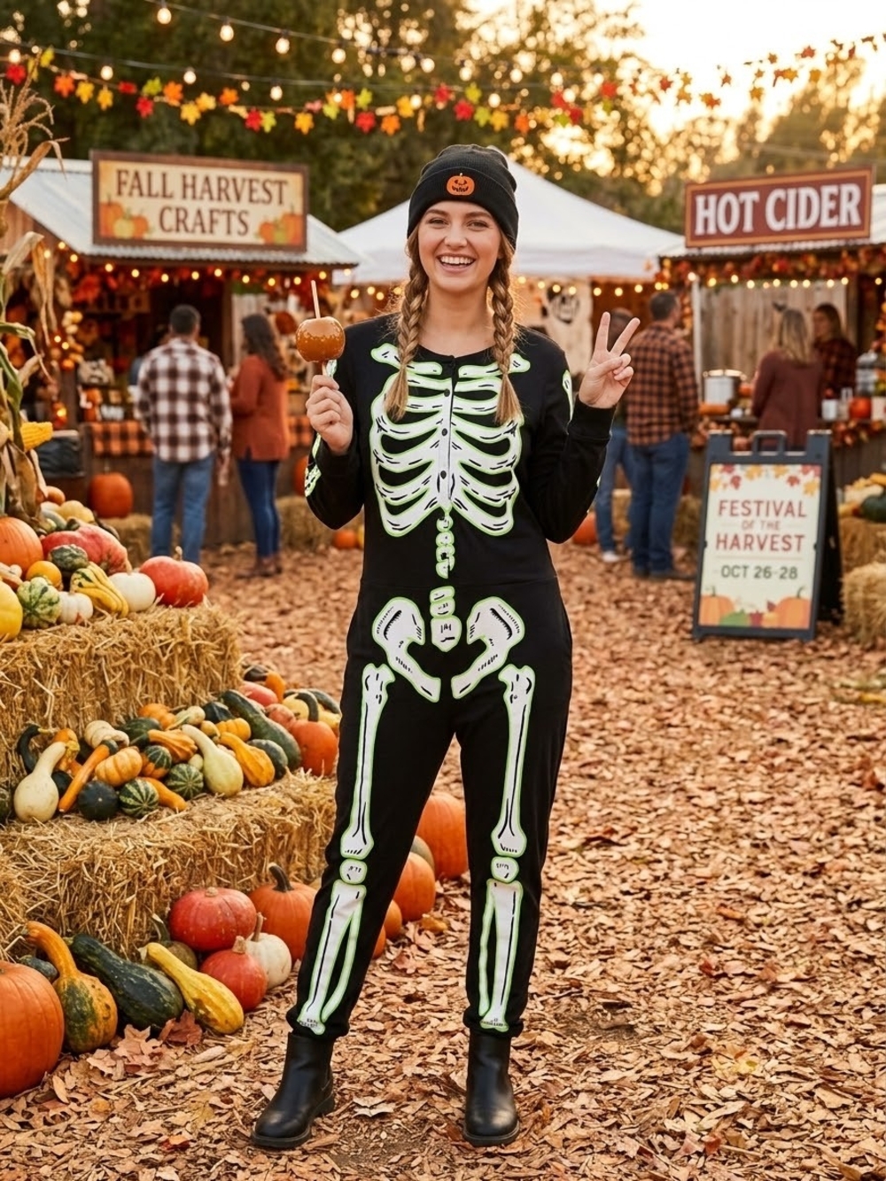 Glow-In-The-Dark Black Skeleton Costume Unisex